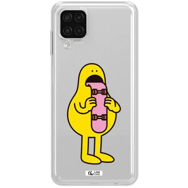 a cartoon character holding a skateboard Samsung A12 4g Clear TPU Case