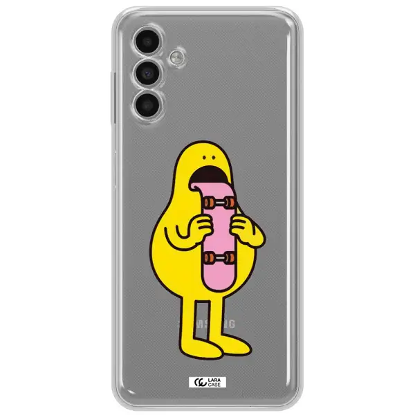 A Cartoon Character Holding A Skateboard Samsung A13 5G Clear Tpu Case