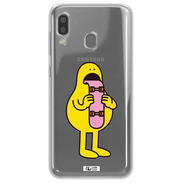 a cartoon character holding a skateboard Samsung A20 Clear TPU Case