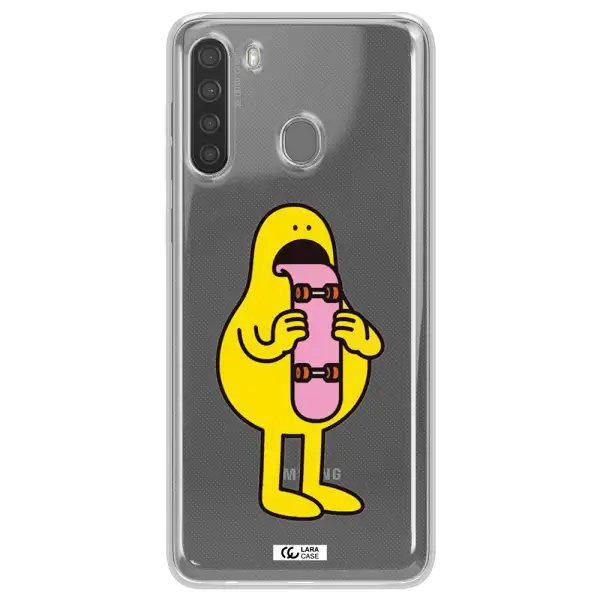 a cartoon character holding a skateboard Samsung A21 Clear TPU Case