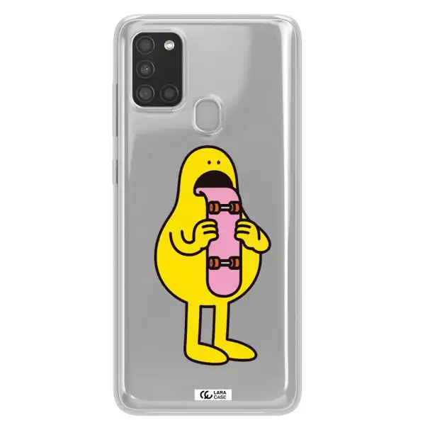 a cartoon character holding a skateboard Samsung A21S Clear TPU Case
