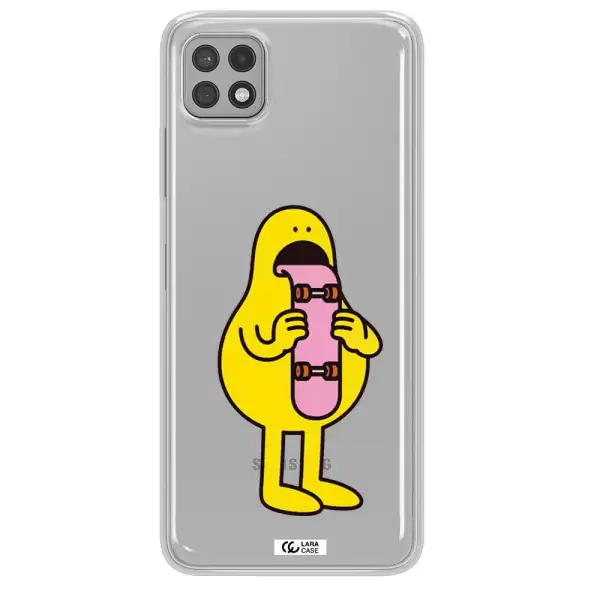 a cartoon character holding a skateboard Samsung A22 5g Clear TPU Case
