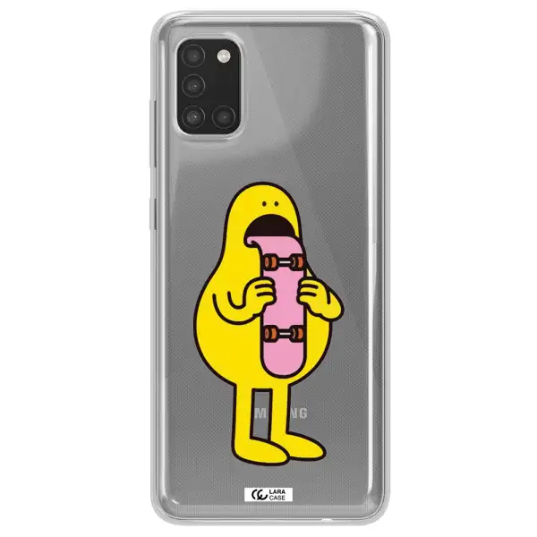 a cartoon character holding a skateboard Samsung A31 Clear TPU Case