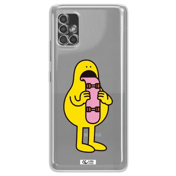 A Cartoon Character Holding A Skateboard Samsung A40S Clear Tpu Case