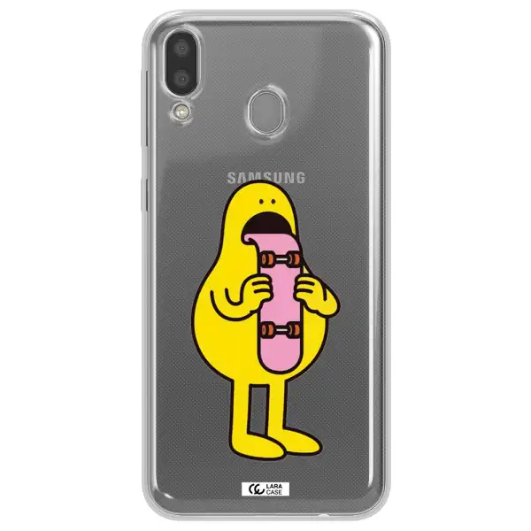 a cartoon character holding a skateboard Samsung M20 Clear TPU Case
