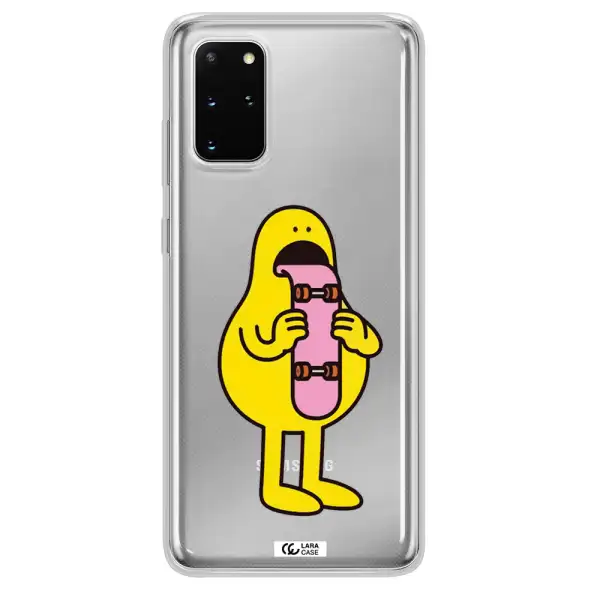 a cartoon character holding a skateboard Samsung S 20 Plus Clear TPU Case