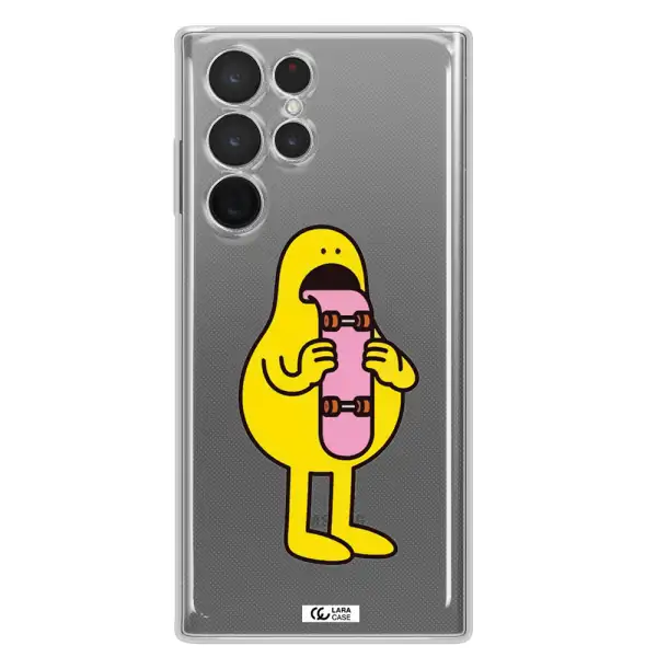 a cartoon character holding a skateboard Samsung S 22 Ultra Clear TPU Case