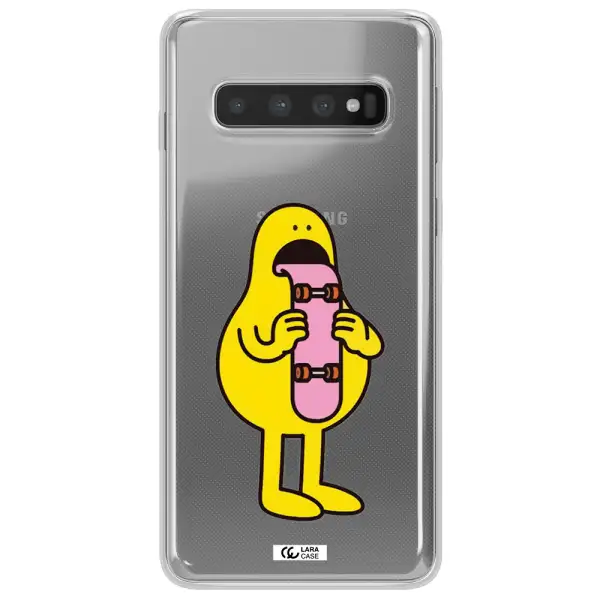 a cartoon character holding a skateboard Samsung S10 Clear TPU Case