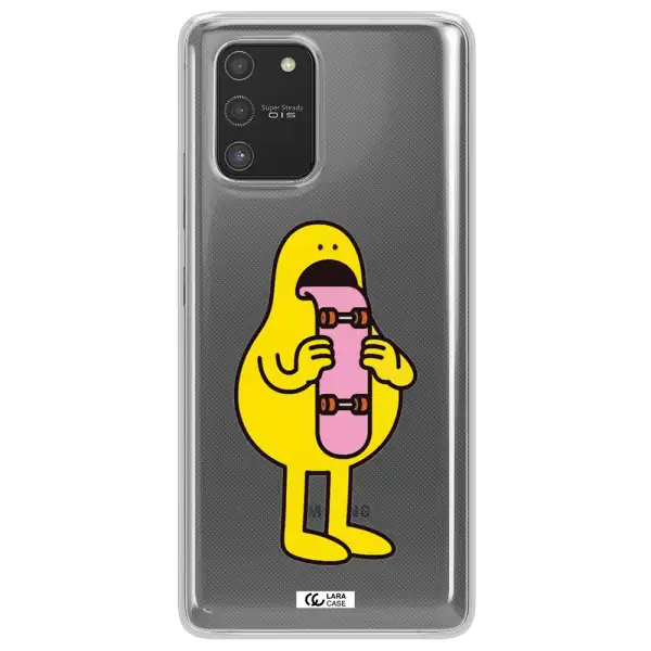 a cartoon character holding a skateboard Samsung S10 Lite Clear TPU Case
