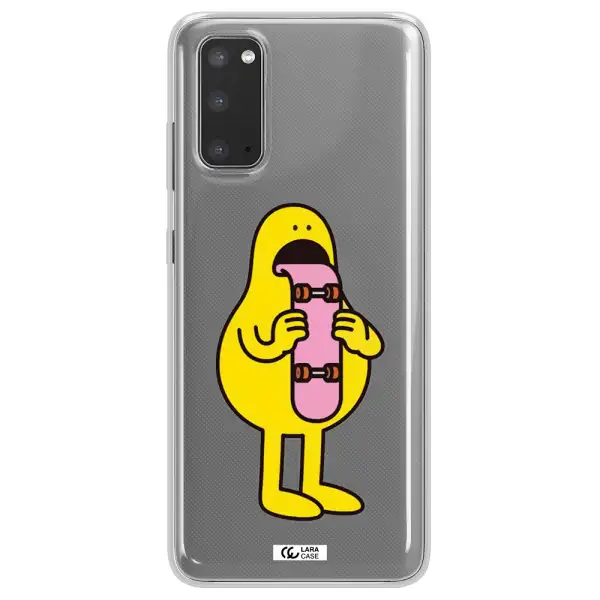 a cartoon character holding a skateboard Samsung S20 Clear TPU Case