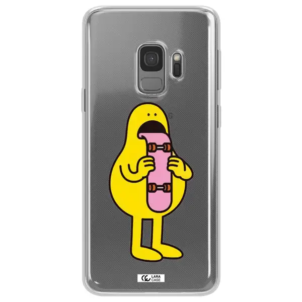 a cartoon character holding a skateboard Samsung S9 Clear TPU Case