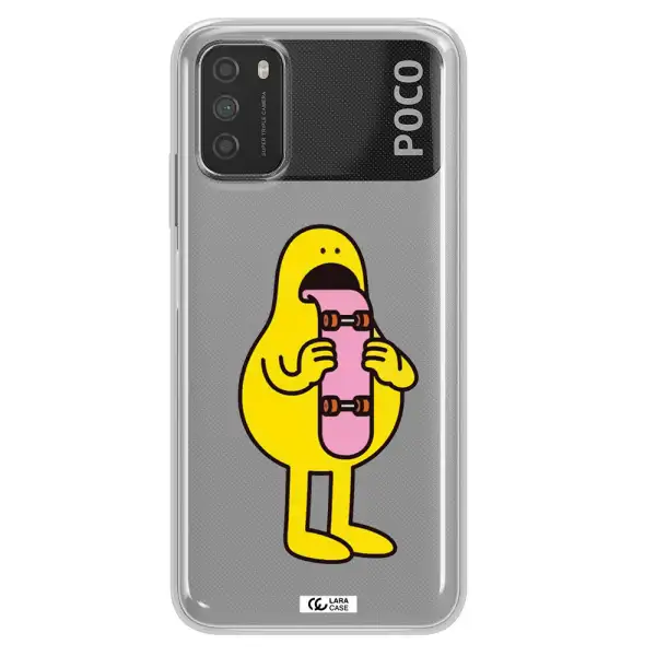 a cartoon character holding a skateboard Xiaomi Poco M3 Clear TPU Case