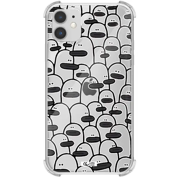 a group of white and black cartoon characters Apple iPhone 11 Clear PC Case