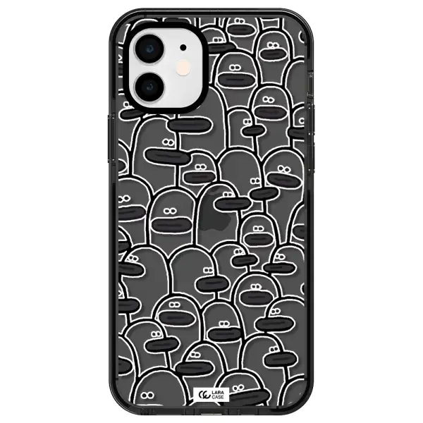 a group of white and black cartoon characters Apple iPhone 11 impact Smoke Black Case