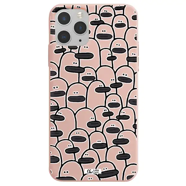 a group of white and black cartoon characters Apple iPhone 11 pro Silicone pastel pink Case