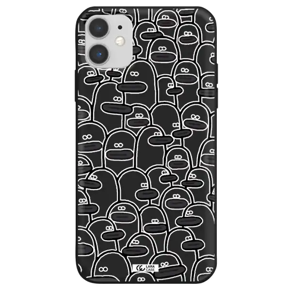 a group of white and black cartoon characters Apple iPhone 11 Silicone black Case