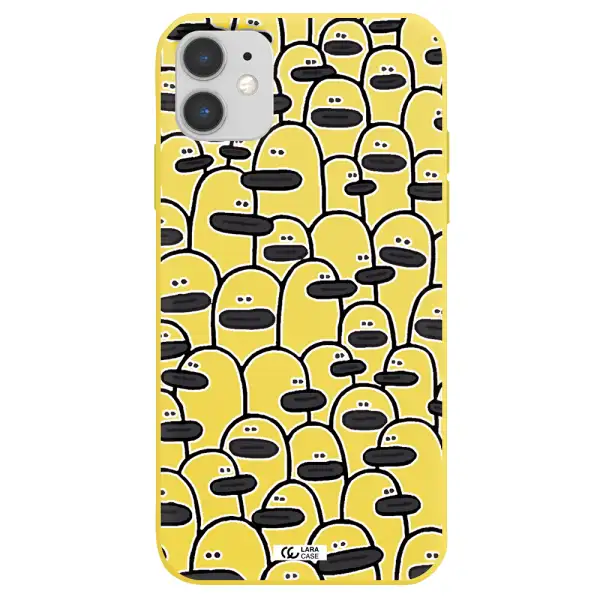 a group of white and black cartoon characters Apple iPhone 11 Silicone canary yellow Case