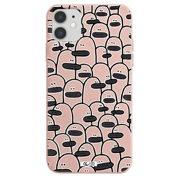 a group of white and black cartoon characters Apple iPhone 11 Silicone pastel pink Case