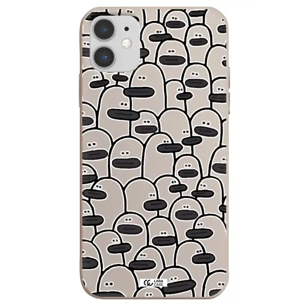 a group of white and black cartoon characters Apple iPhone 11 Silicone Stone Case