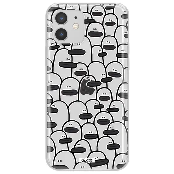 a group of white and black cartoon characters Apple iPhone 12 Clear TPU Case