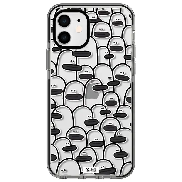 a group of white and black cartoon characters Apple iPhone 12 impact black border Case