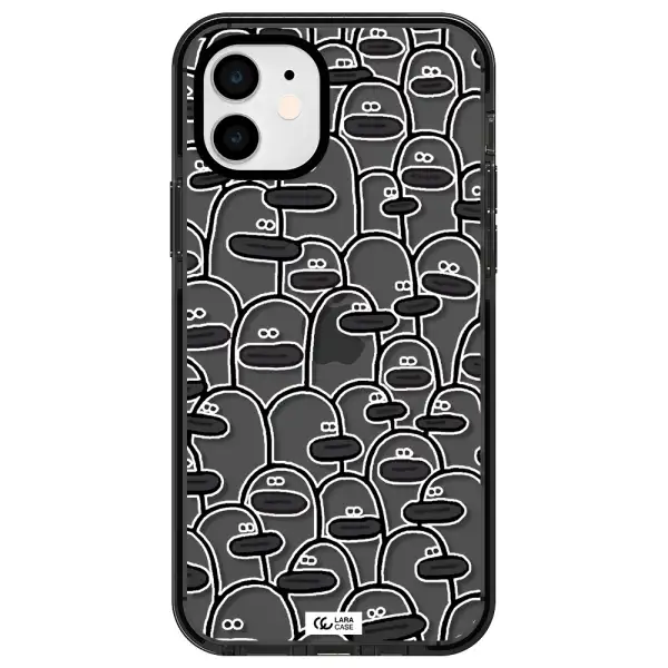 a group of white and black cartoon characters Apple iPhone 12 impact Smoke Black Case