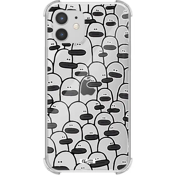 a group of white and black cartoon characters Apple iPhone 12 mini Clear PC Case