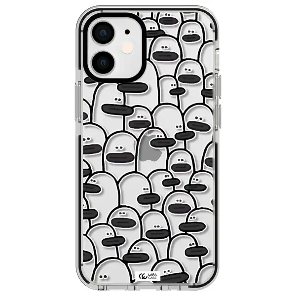 a group of white and black cartoon characters Apple iPhone 12 mini impact black border Case
