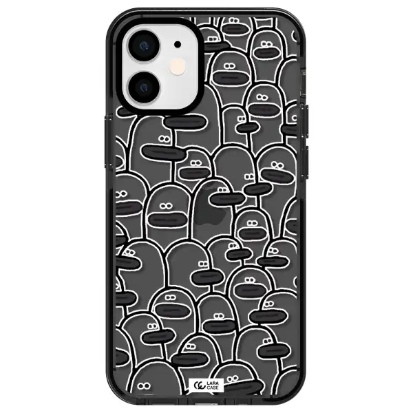 a group of white and black cartoon characters Apple iPhone 12 mini impact Smoke Black Case