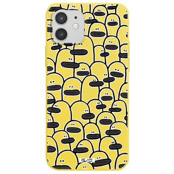 a group of white and black cartoon characters Apple iPhone 12 mini Silicone canary yellow Case