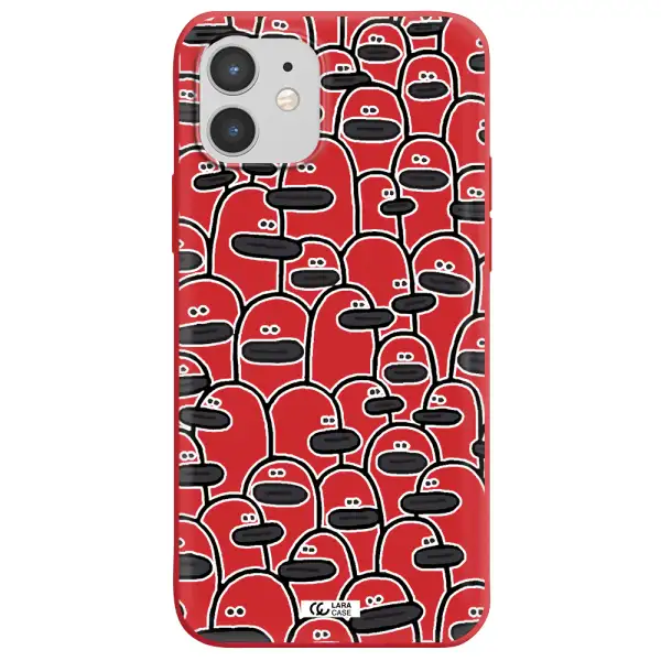 a group of white and black cartoon characters Apple iPhone 12 mini Silicone Imperial Red Case