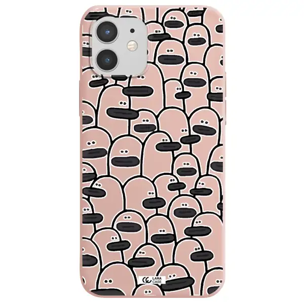 a group of white and black cartoon characters Apple iPhone 12 mini Silicone pastel pink Case
