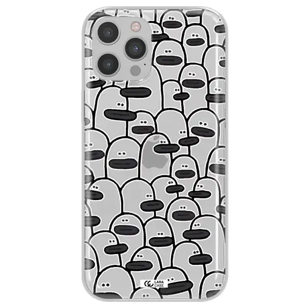 a group of white and black cartoon characters Apple iPhone 12 pro Clear TPU Case
