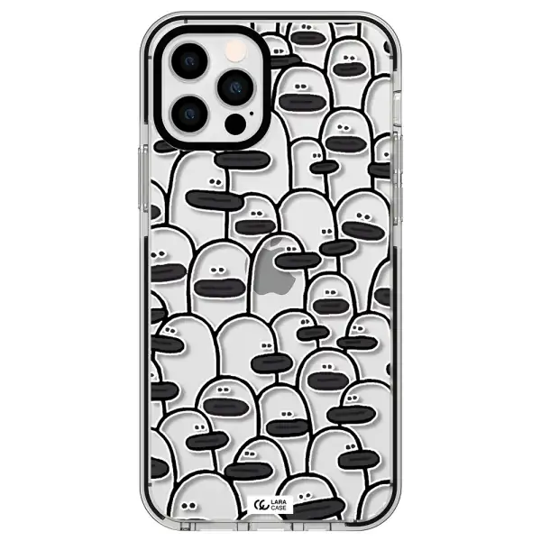a group of white and black cartoon characters Apple iPhone 12 pro impact black border Case
