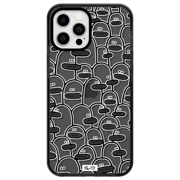 a group of white and black cartoon characters Apple iPhone 12 pro max impact Smoke Black Case