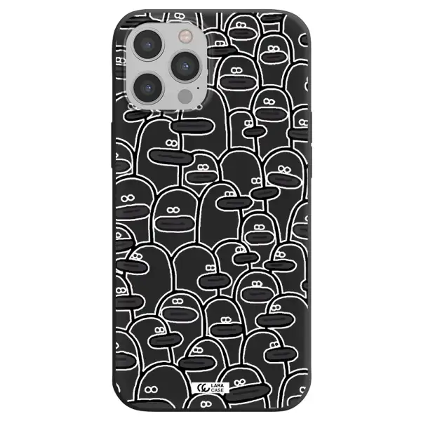 a group of white and black cartoon characters Apple iPhone 12 pro max Silicone black Case