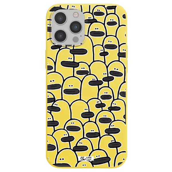 a group of white and black cartoon characters Apple iPhone 12 pro max Silicone canary yellow Case