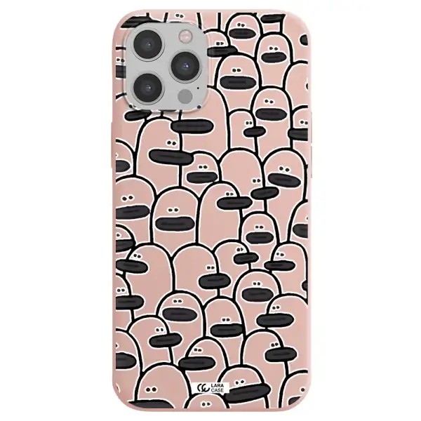 a group of white and black cartoon characters Apple iPhone 12 pro max Silicone pastel pink Case