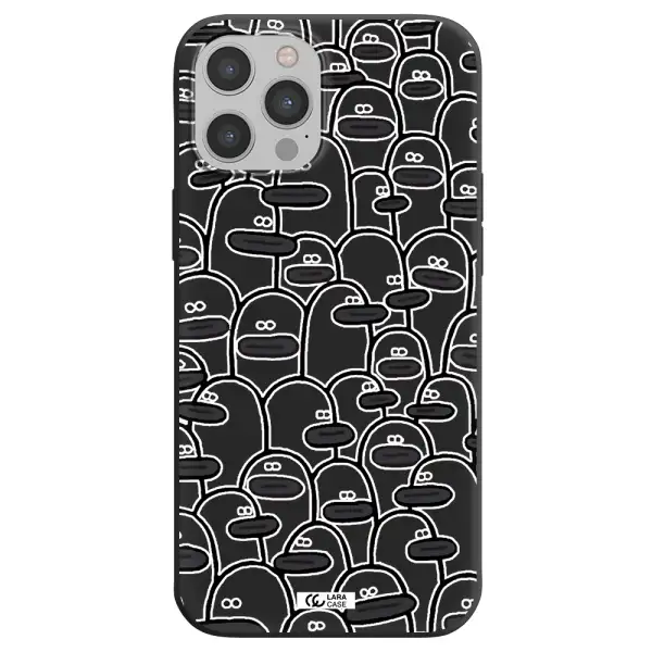 a group of white and black cartoon characters Apple iPhone 12 pro Silicone black Case