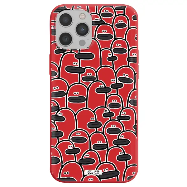a group of white and black cartoon characters Apple iPhone 12 pro Silicone Imperial Red Case