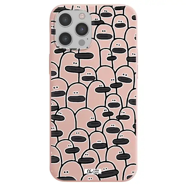a group of white and black cartoon characters Apple iPhone 12 pro Silicone pastel pink Case