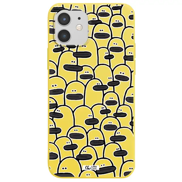 a group of white and black cartoon characters Apple iPhone 12 Silicone canary yellow Case