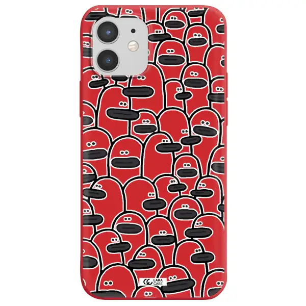 a group of white and black cartoon characters Apple iPhone 12 Silicone Imperial Red Case
