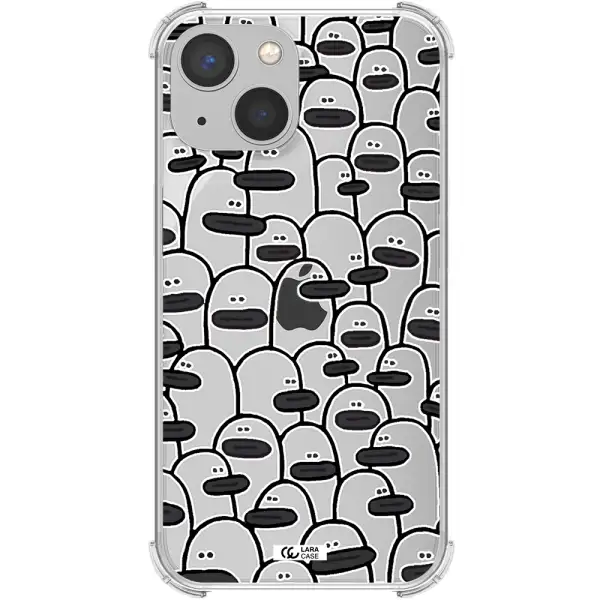 a group of white and black cartoon characters Apple iPhone 13 Clear PC Case