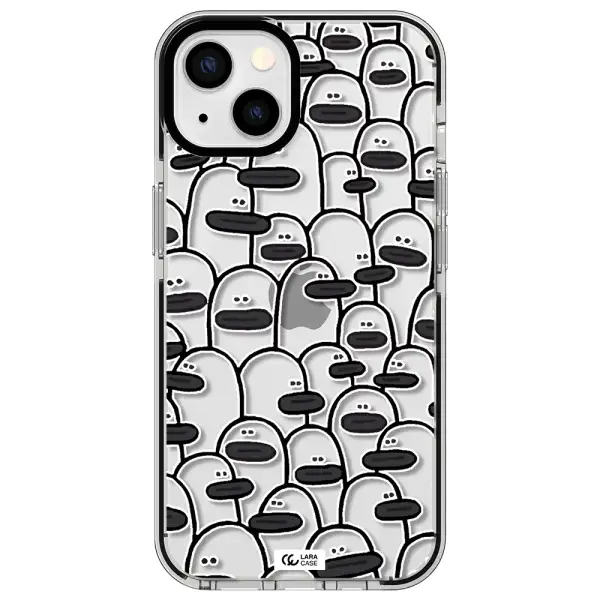 a group of white and black cartoon characters Apple iPhone 13 impact black border Case