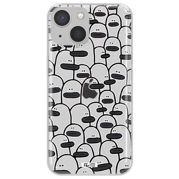 a group of white and black cartoon characters Apple iPhone 13 mini Clear TPU Case