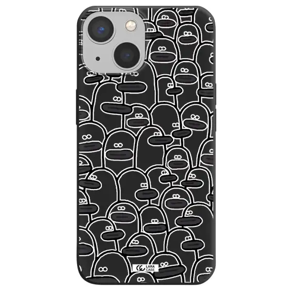 a group of white and black cartoon characters Apple iPhone 13 mini Silicone black Case