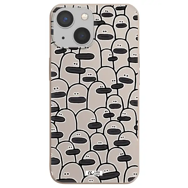 a group of white and black cartoon characters Apple iPhone 13 mini Silicone Stone Case