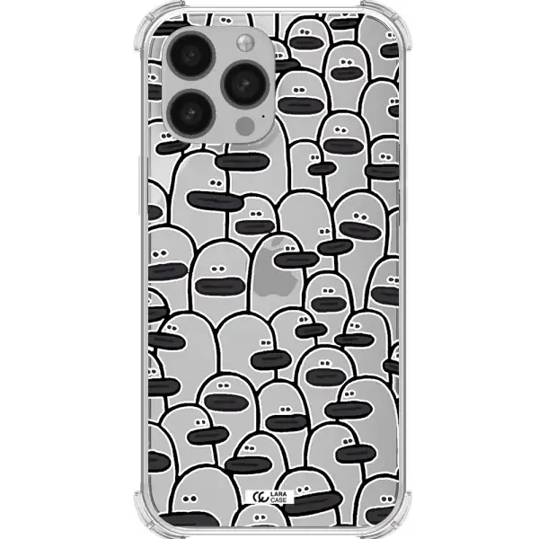 a group of white and black cartoon characters Apple iPhone 13 Pro Clear PC Case
