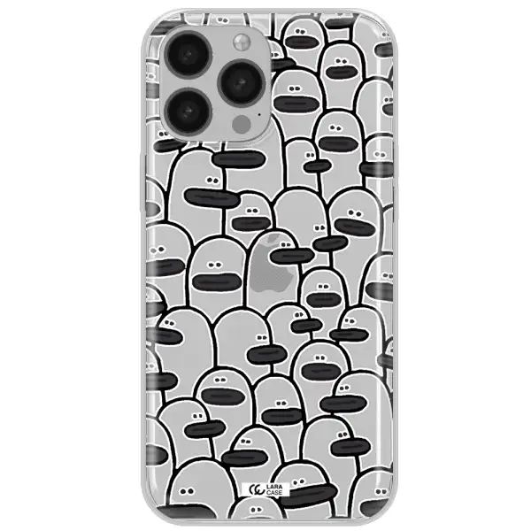 a group of white and black cartoon characters Apple iPhone 13 Pro Clear TPU Case